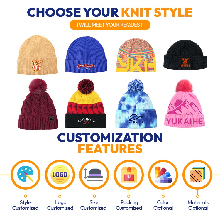 custom beanie knit hat cuffed pom winter beanie — product-beanies-35