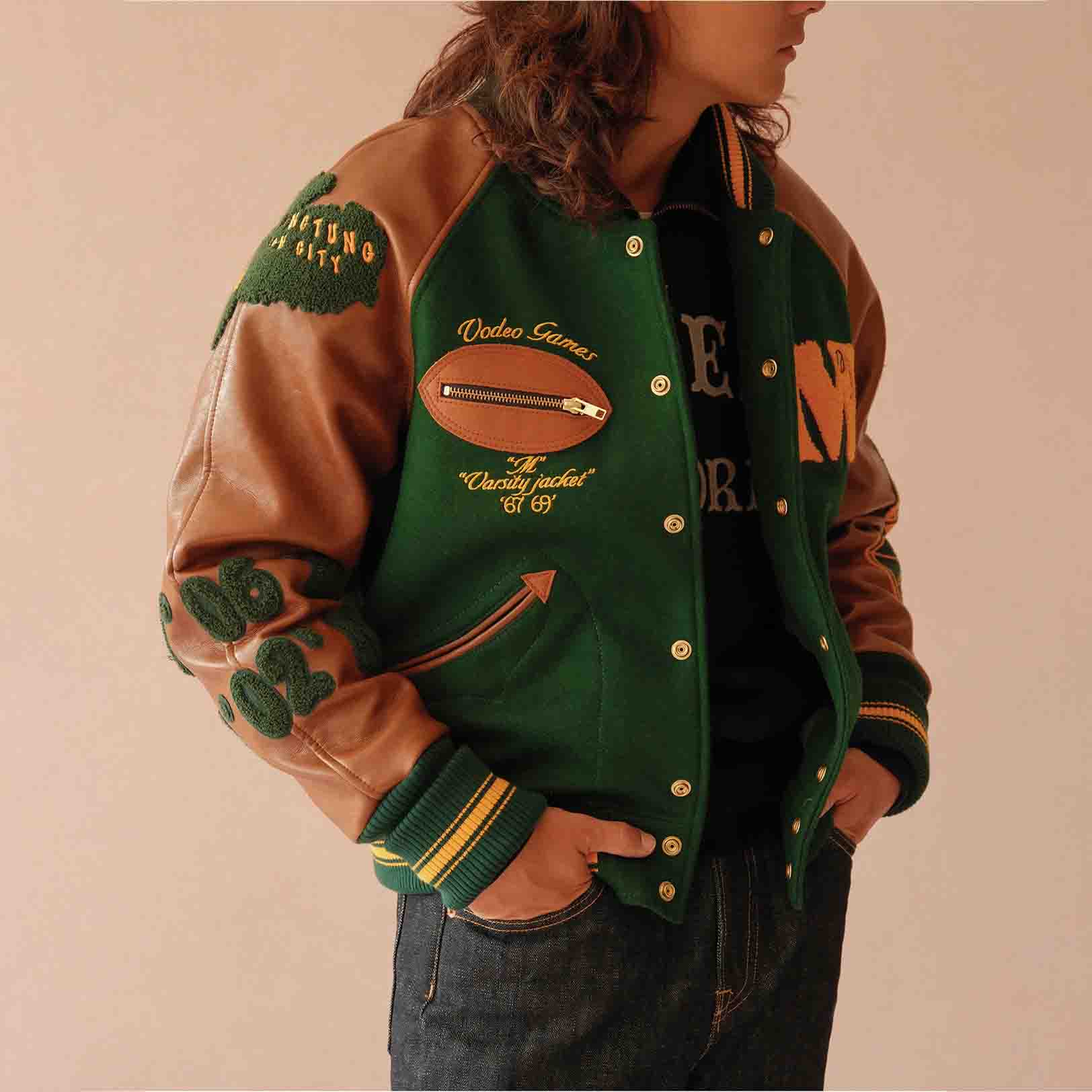 custom leather jacket varsity leather sleeves bomber — product-leather-10