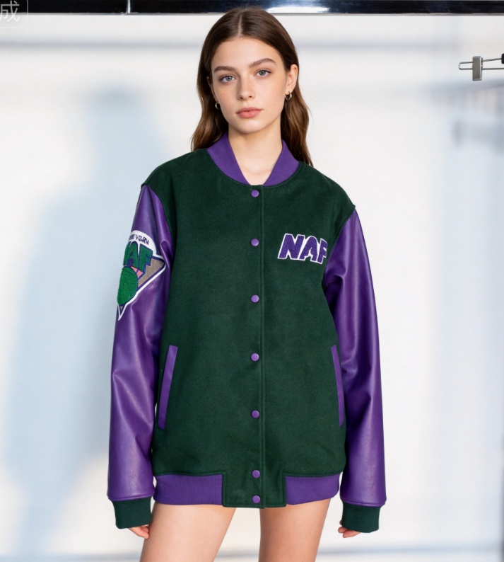 custom leather jacket varsity leather sleeves bomber — product-leather-12
