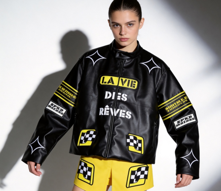 custom leather jacket varsity leather sleeves bomber — product-leather-22
