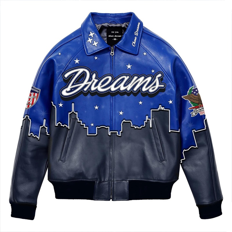 custom leather jacket varsity leather sleeves bomber — product-leather-28