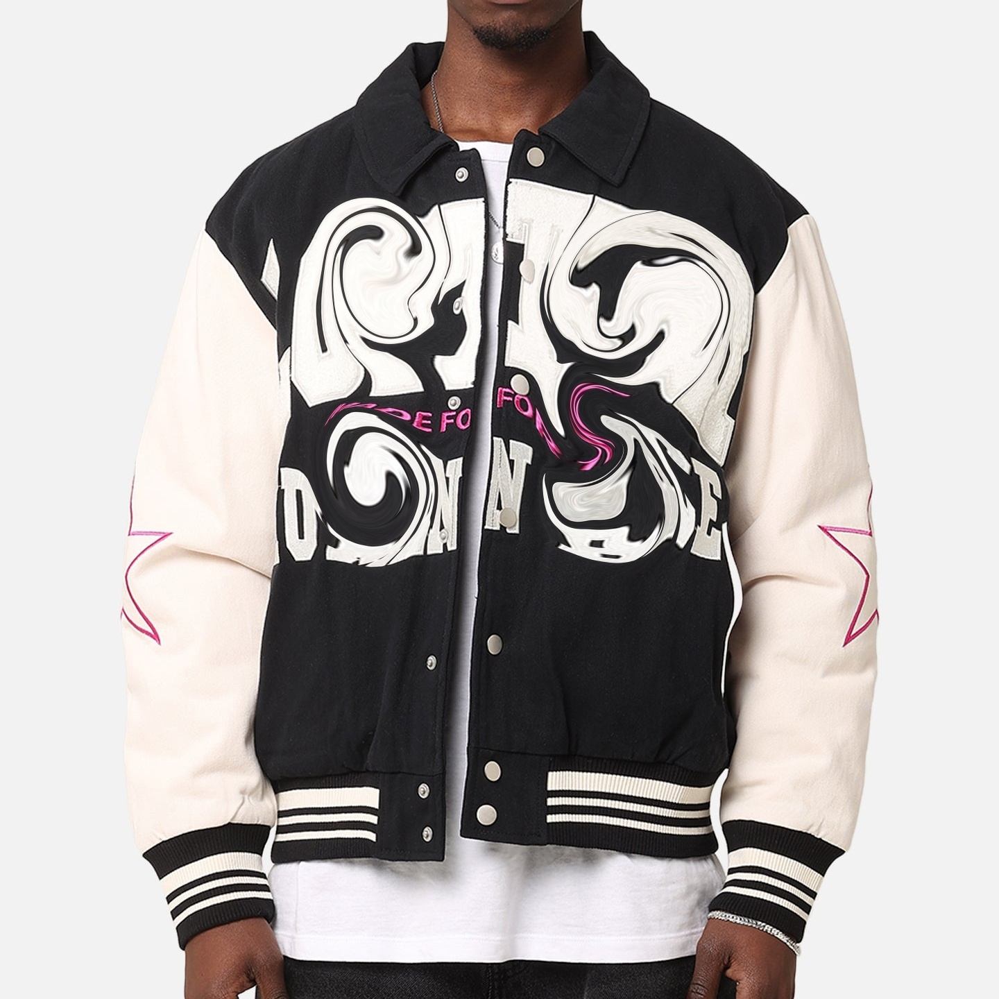 custom leather jacket varsity leather sleeves bomber — product-leather-9